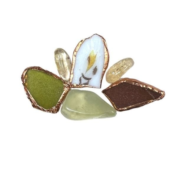 Citrine Sea Glass & Broken China Artisan Pendant Vintage Triple Chain Necklace - Picture 8 of 16